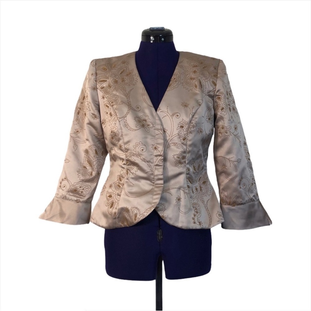 JS Collection Beige Tan Gray Sparkle Beaded Jacket
